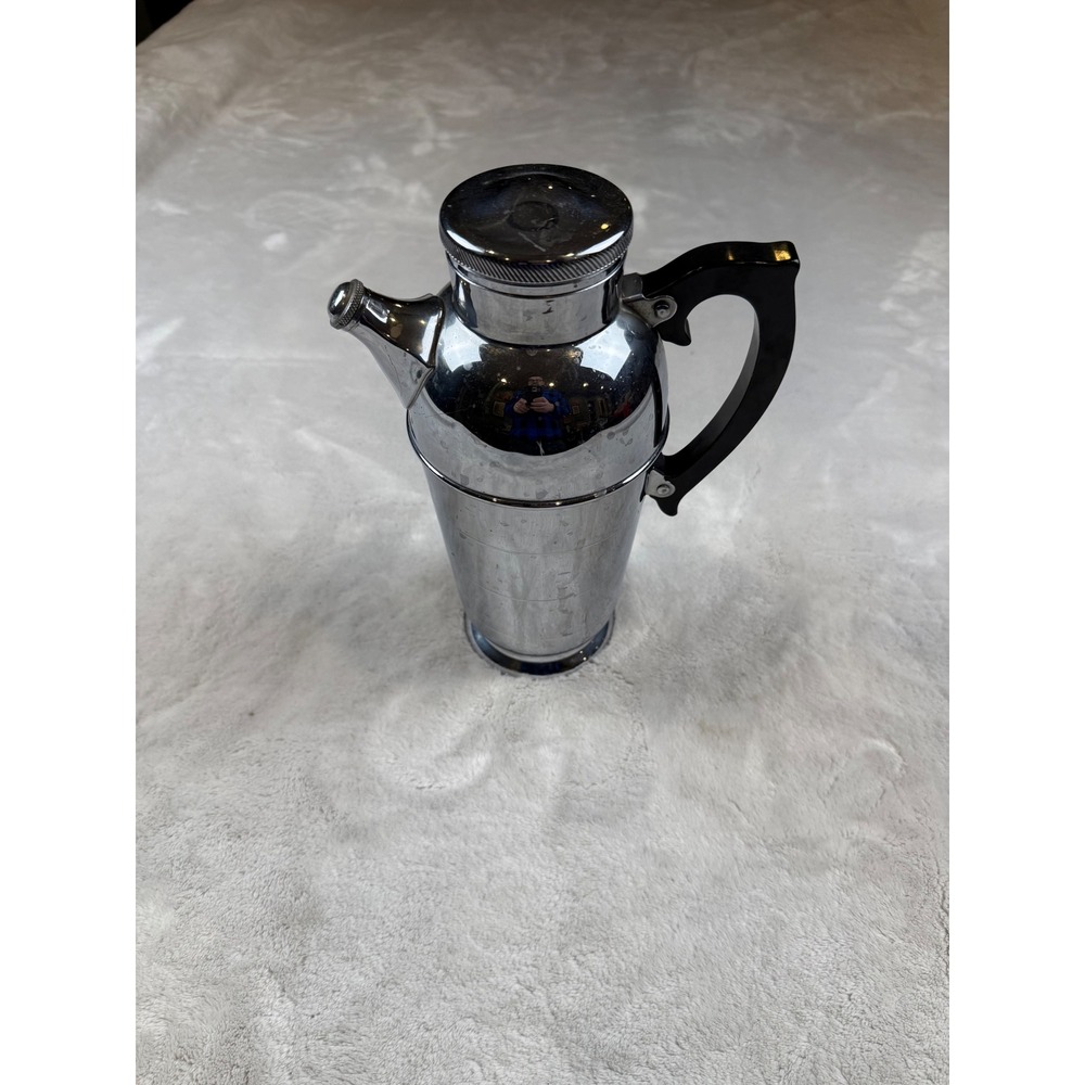 Vintage Farber Bros Cocktail Shaker Chrome Black Handle Barware